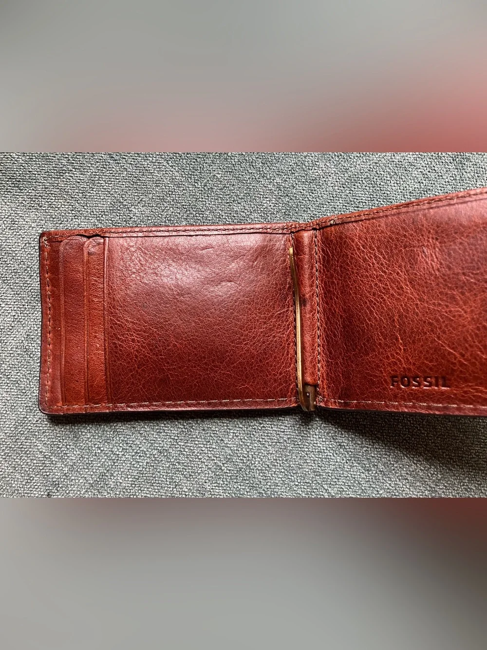 Fossil Cognac Leather Beck Money Clip Bifold